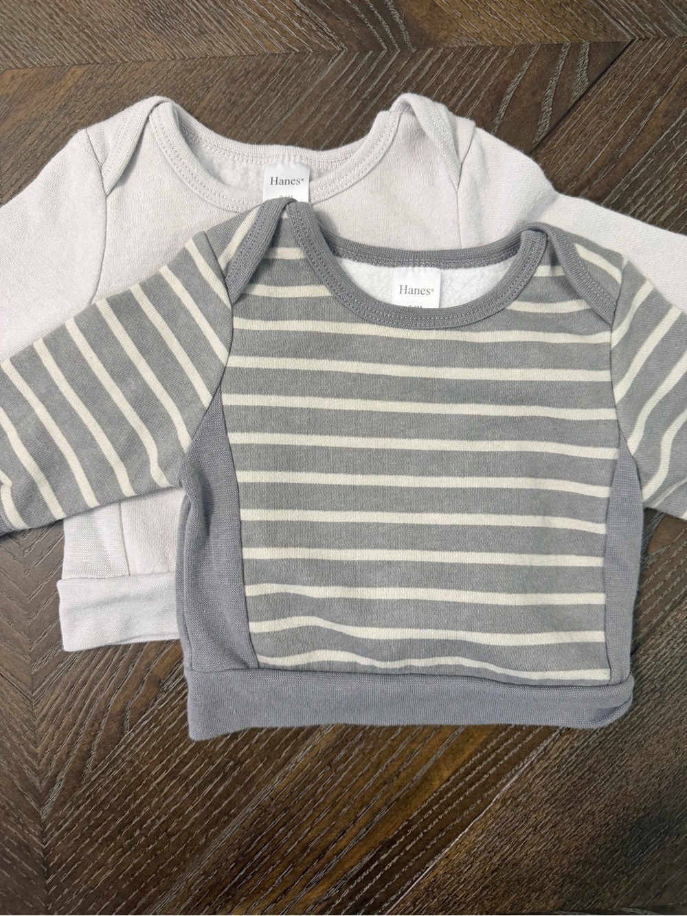 Hanes Gray and Light Gray Striped Long-Sleeve Baby Tops - 2 Pack